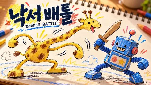 Doodle Battle: a hand-drawn giraffe and robot facing off on a notebook