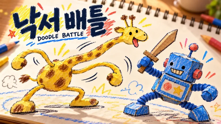 낙서 배틀: 공책 위에서 맞붙는 기린과 로봇 낙서